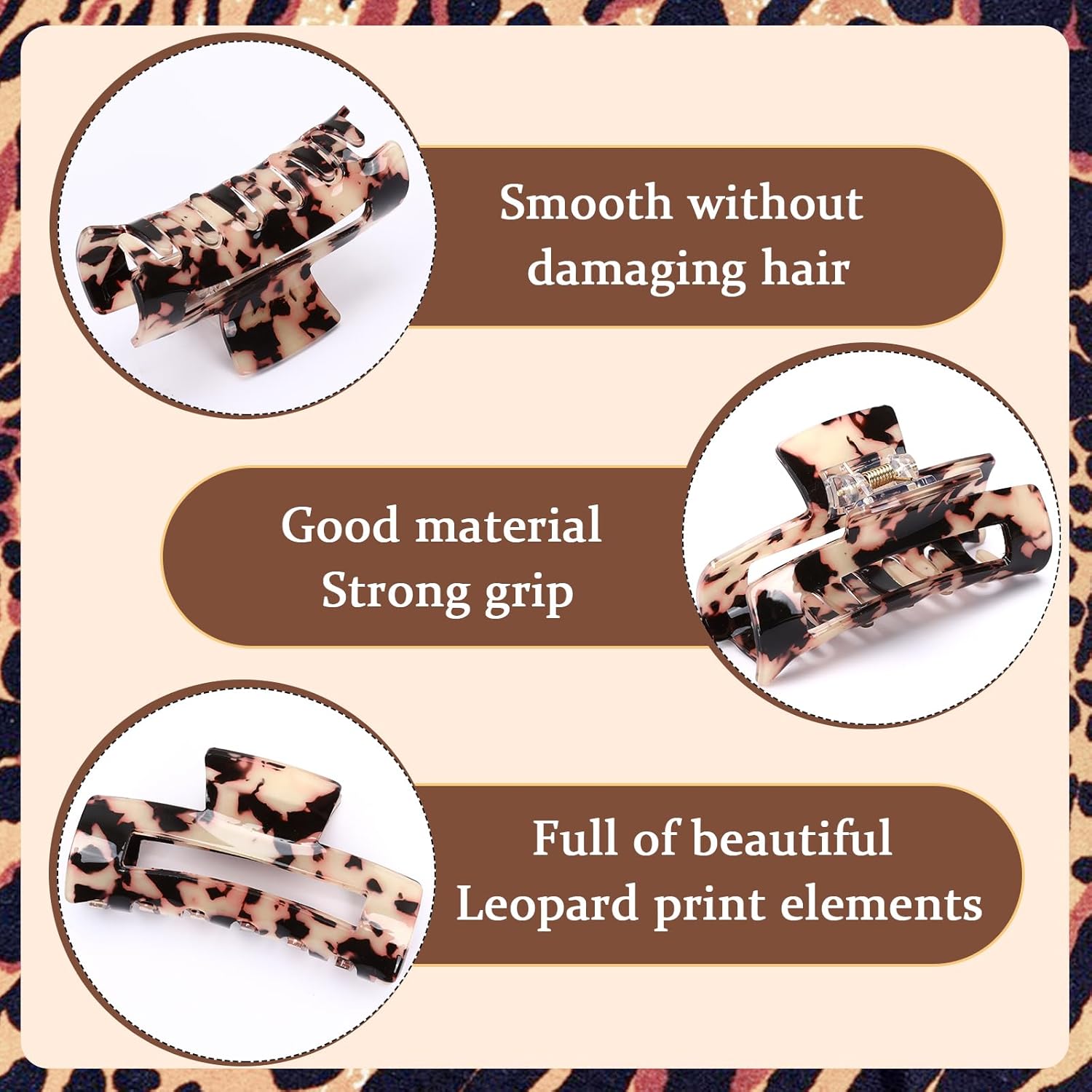 Tortoise Hair Claw Clips 4PCS – Strong Hold Acrylic Jaw Clips for Women