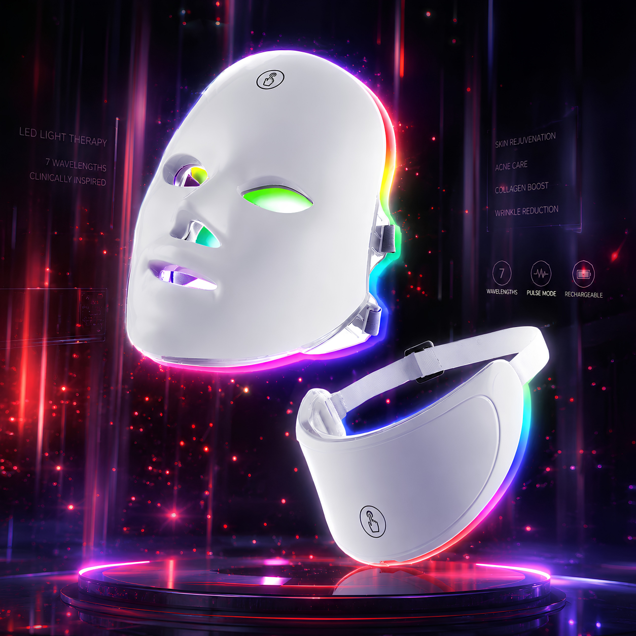 Touch Screen 7 Color LED Face & Neck Mask - Anti-Aging, Acne Care & Skin Rejuvenation