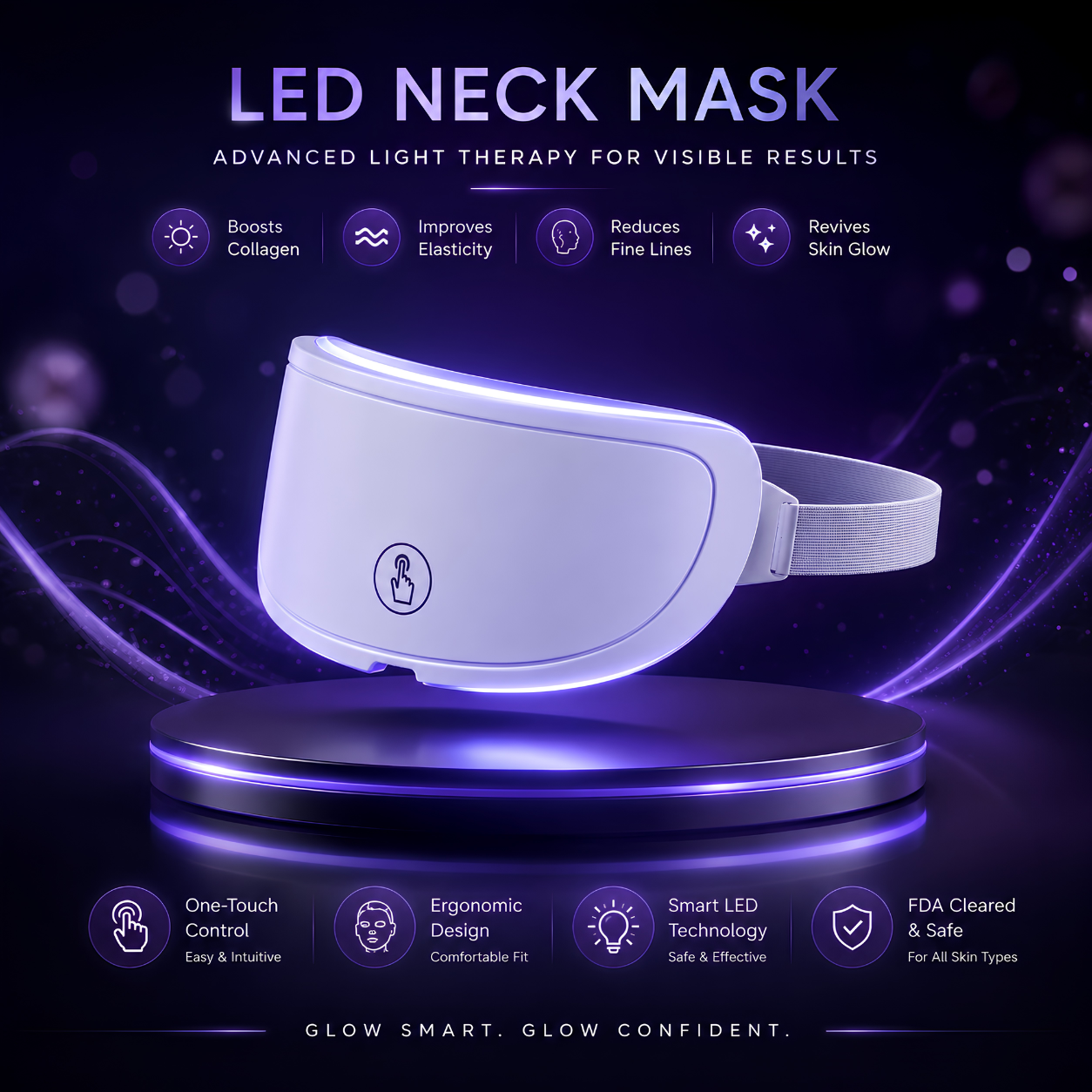 Touch Screen 7 Color LED Face & Neck Mask - Anti-Aging, Acne Care & Skin Rejuvenation