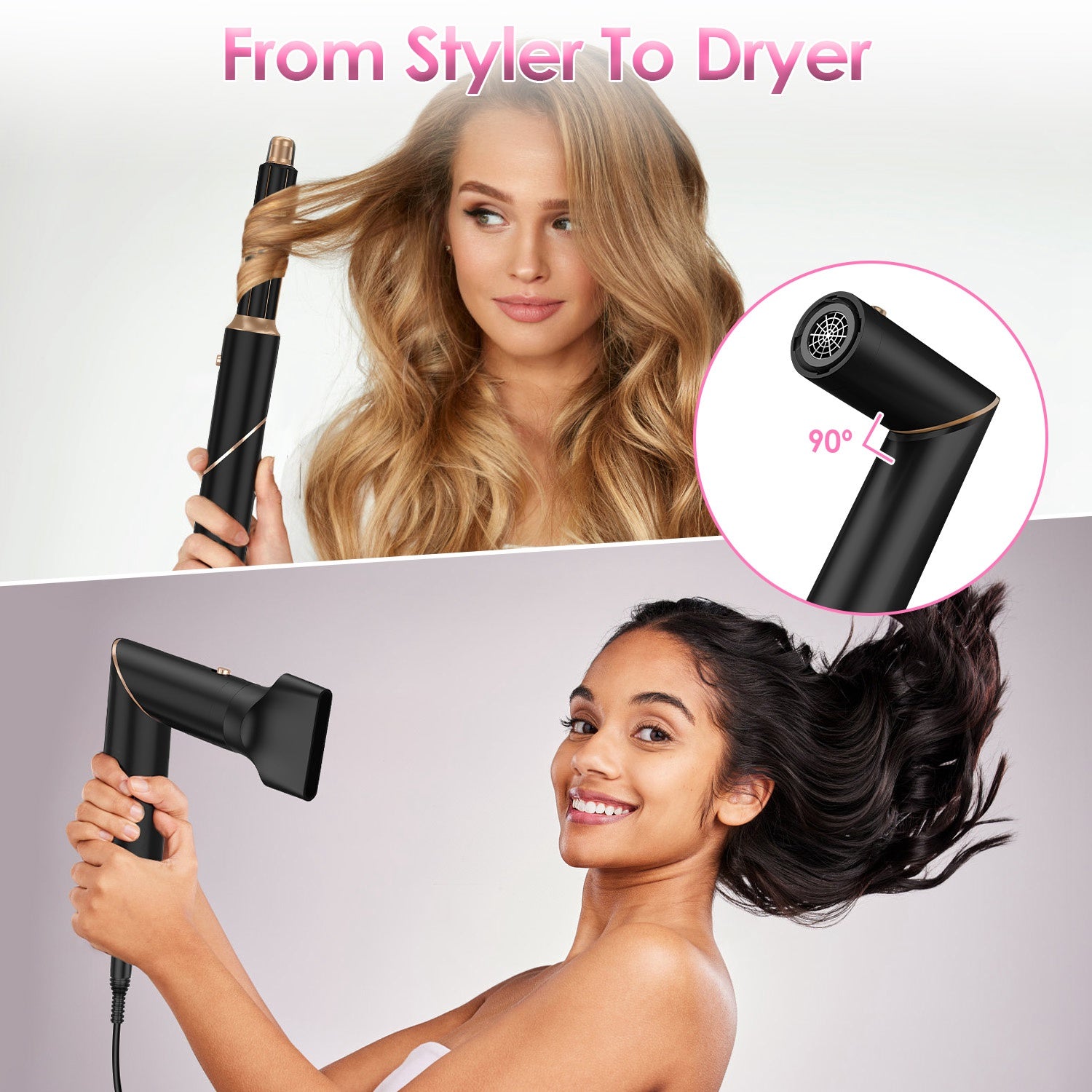 5 in 1 Hot Air Styler – Hair Dryer, Straightener, Curler, Volumizer & Detangler