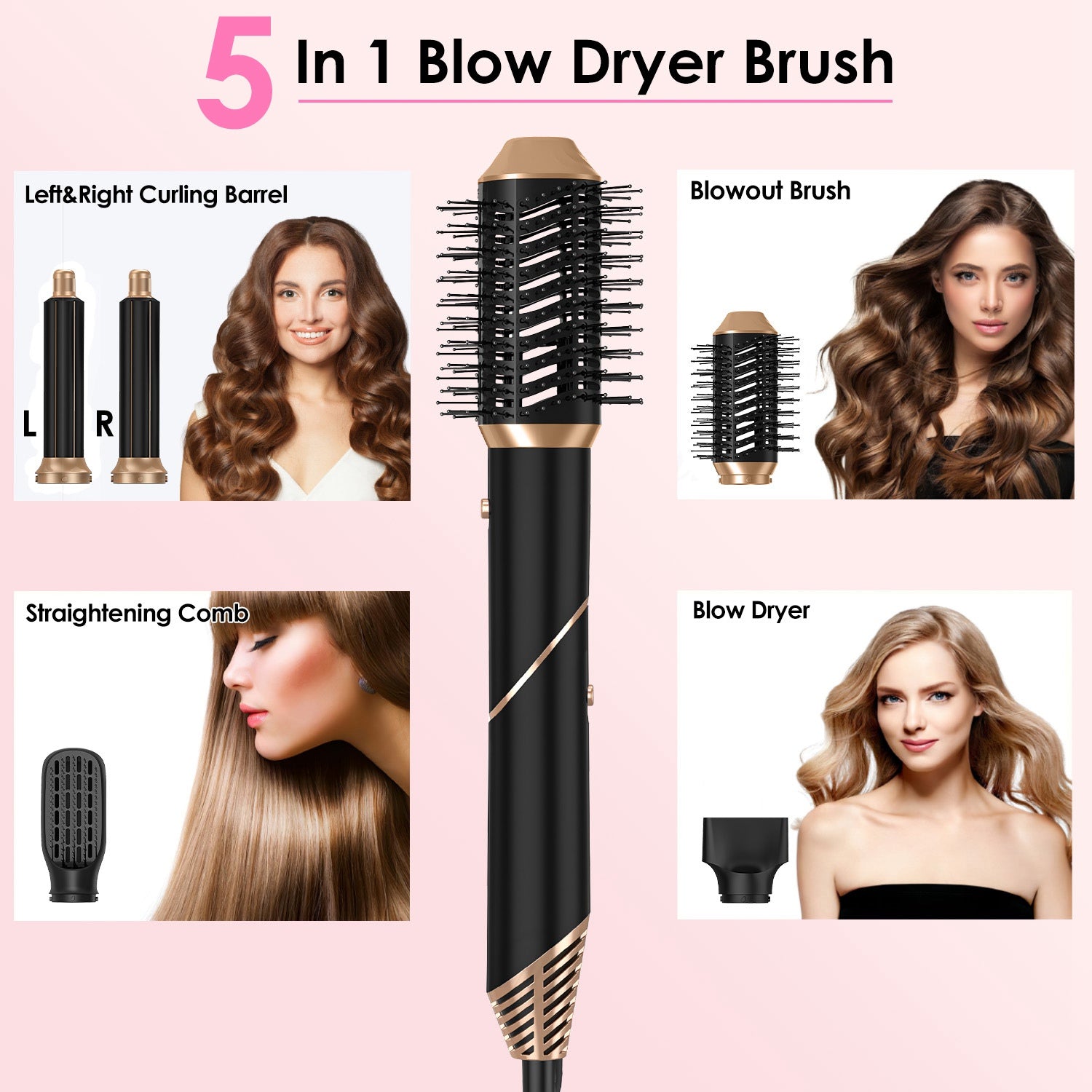 5 in 1 Hot Air Styler – Hair Dryer, Straightener, Curler, Volumizer & Detangler