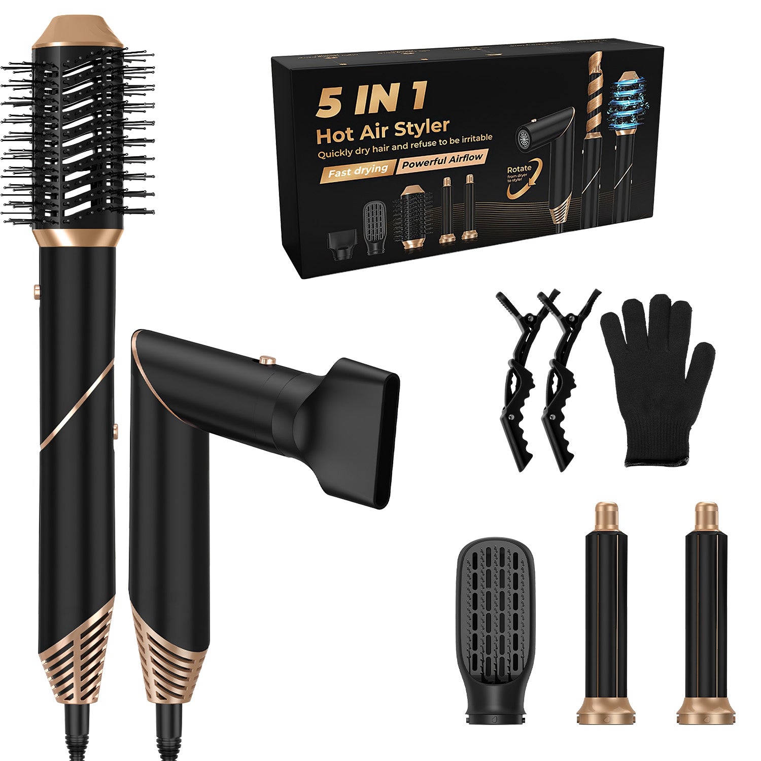 5 in 1 Hot Air Styler – Hair Dryer, Straightener, Curler, Volumizer & Detangler
