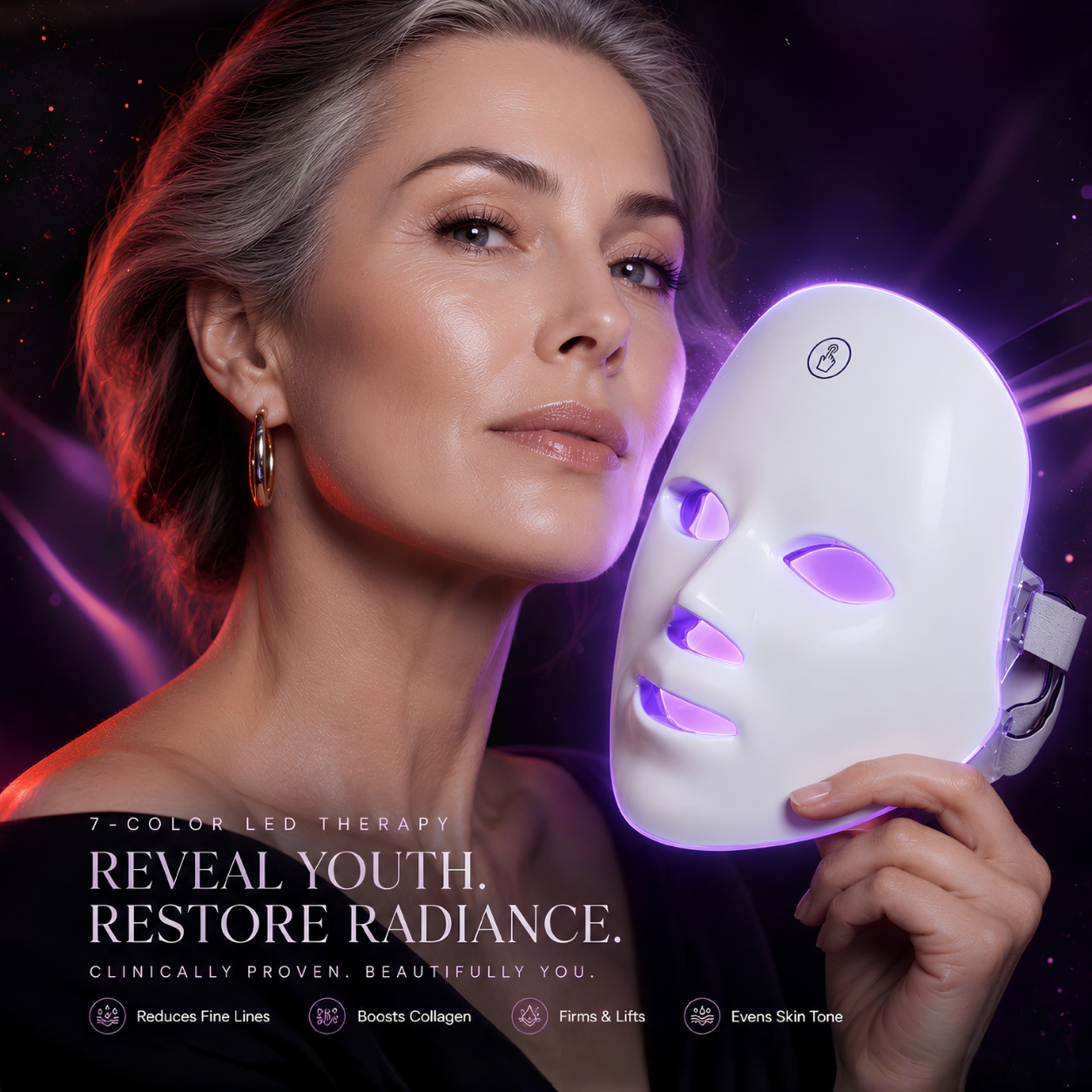 Touch Screen 7 Color LED Face & Neck Mask - Anti-Aging, Acne Care & Skin Rejuvenation