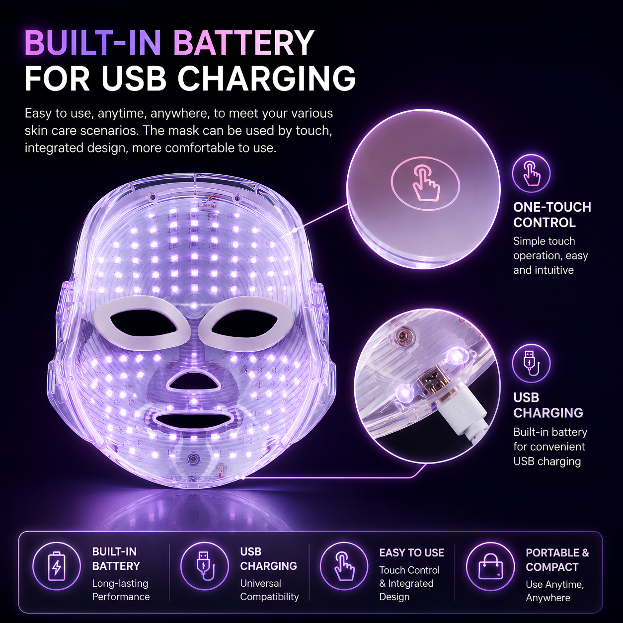 Touch Screen 7 Color LED Face & Neck Mask - Anti-Aging, Acne Care & Skin Rejuvenation