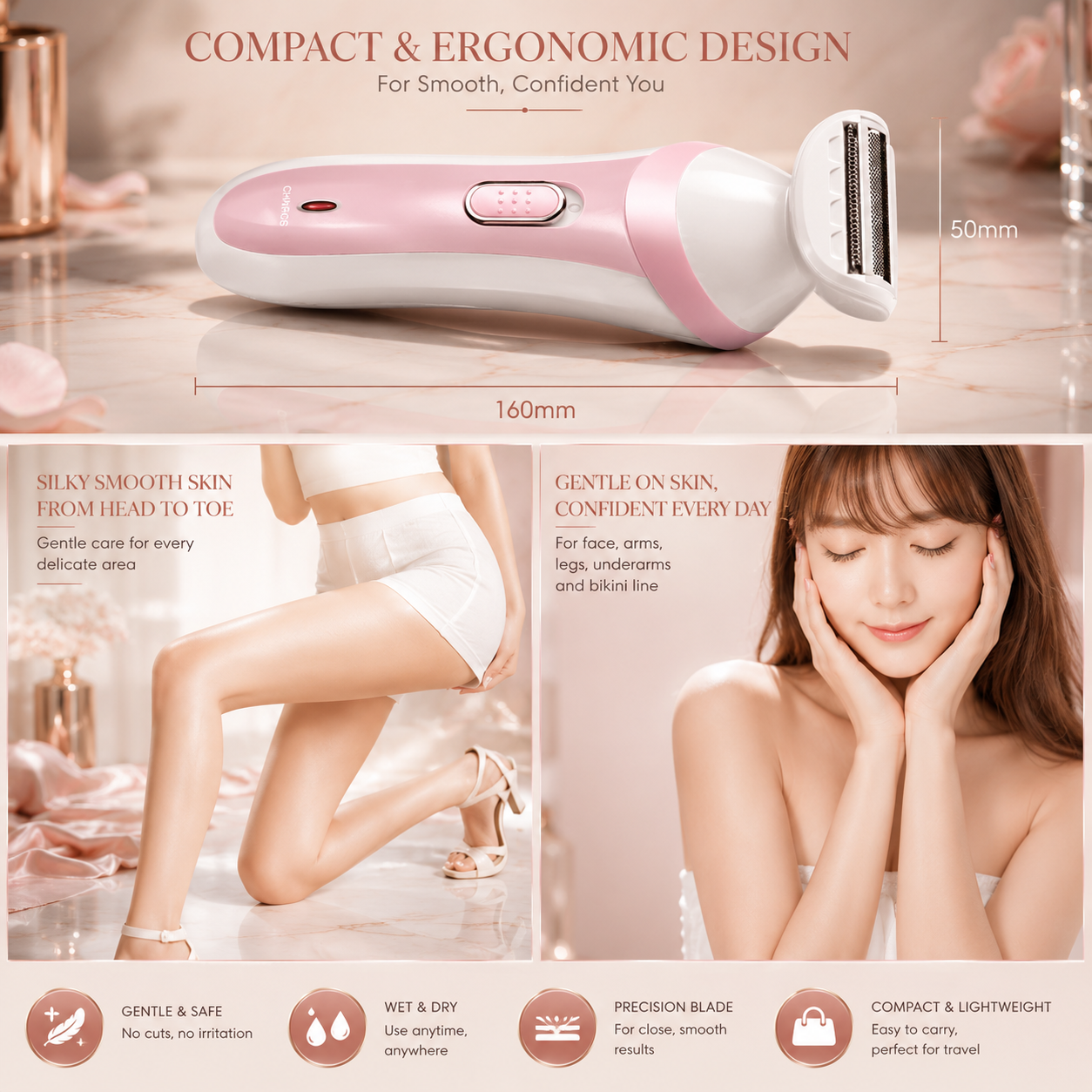 Electric Hair Remover & Trimmer Shaver Rechargeable Hair Removal Device For Women