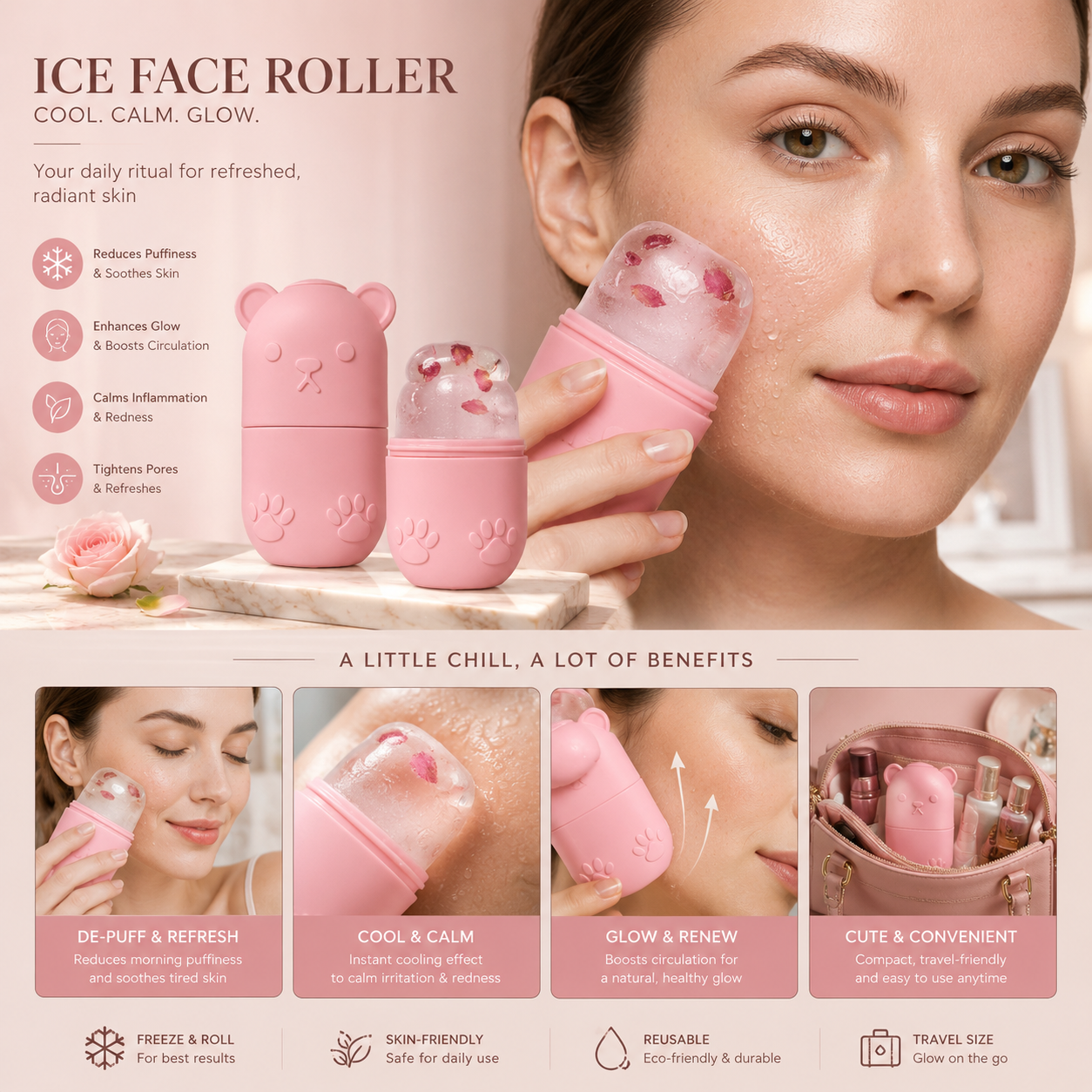 Ice Face Roller for Skin – Facial Massager for Puffiness & Glow