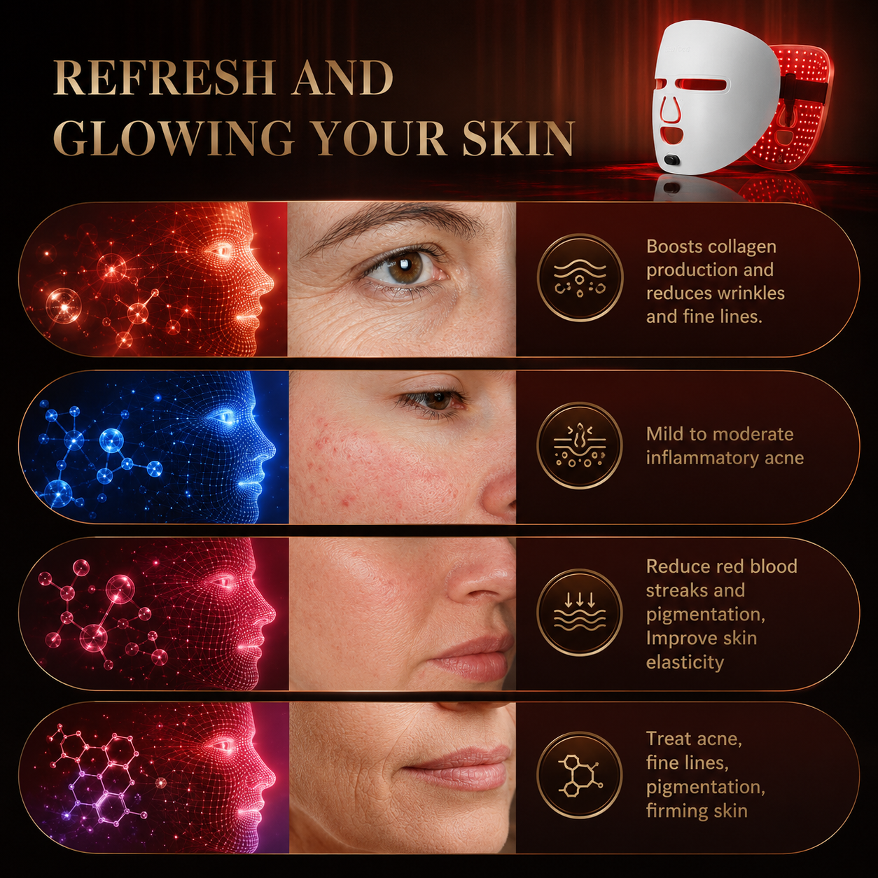 LED Red Light Therapy Face Mask – Anti-Aging, Wrinkles, Acne & Skin Glow
