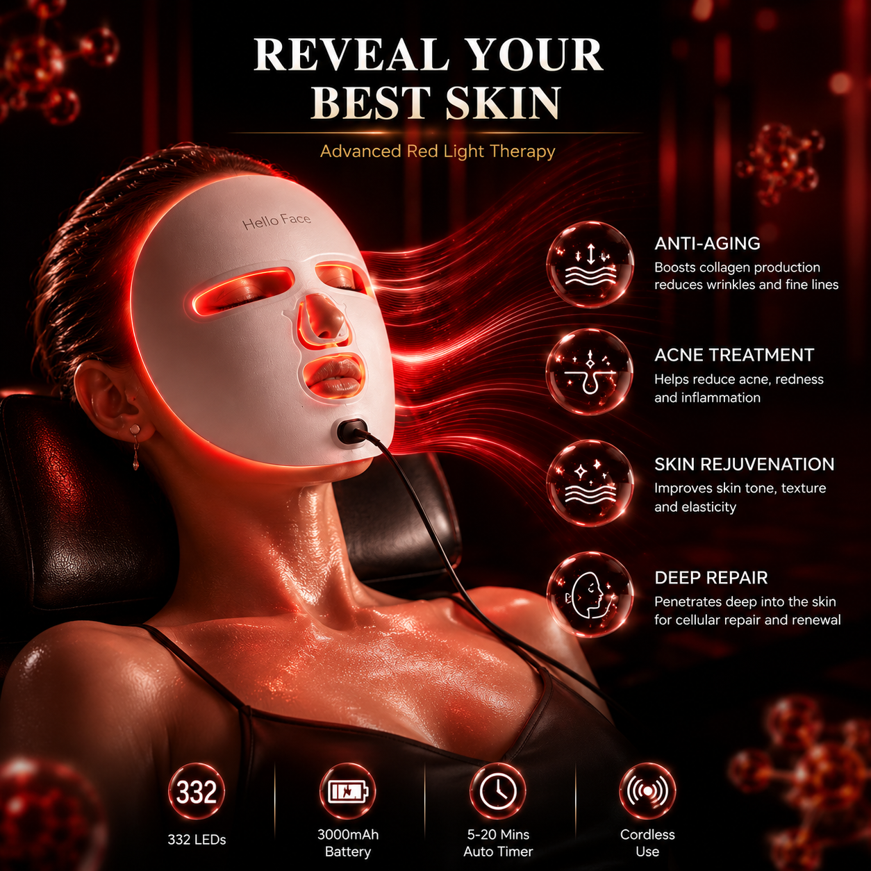 LED Red Light Therapy Face Mask – Anti-Aging, Wrinkles, Acne & Skin Glow
