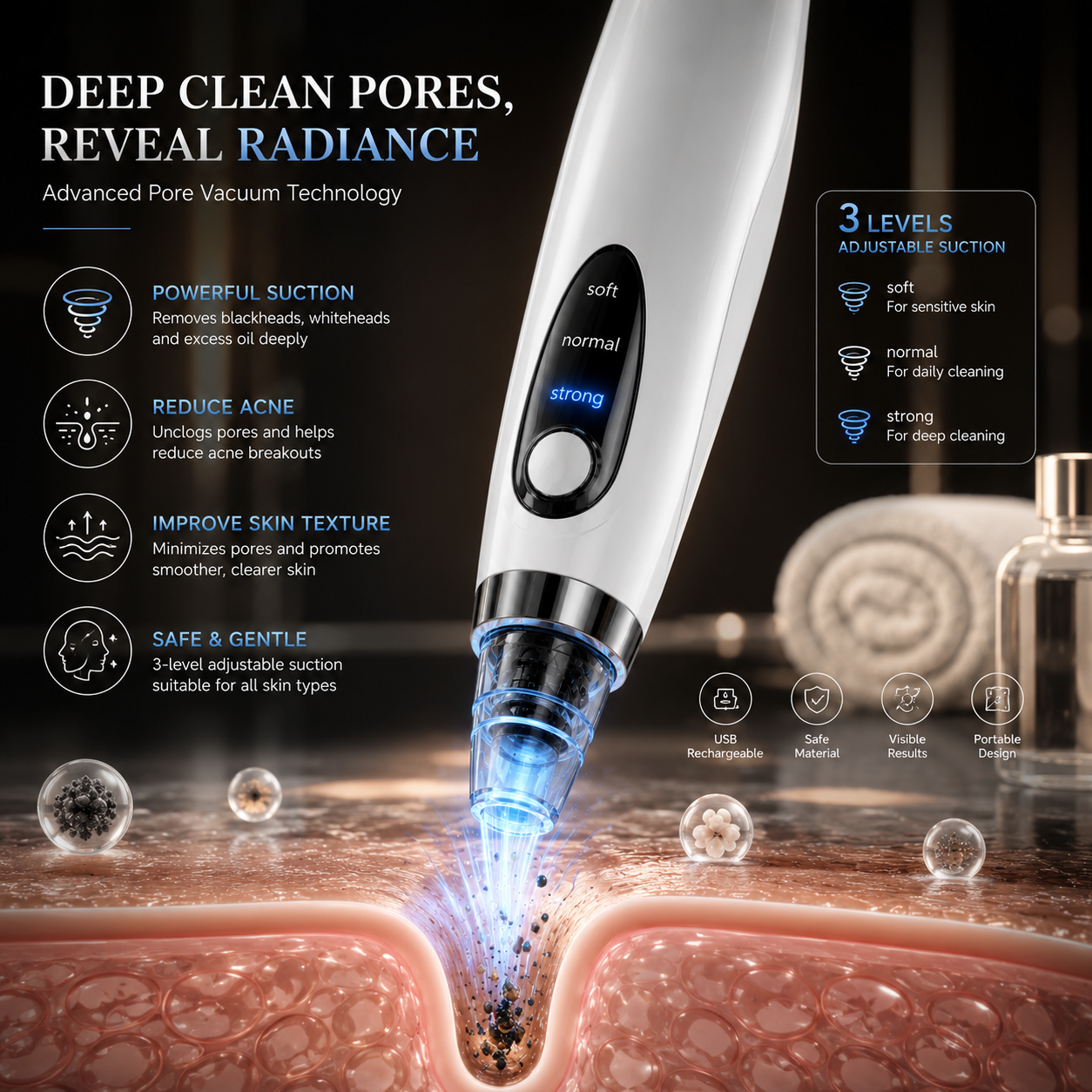 Blackhead Whitehead Remover Vacuum – Electric Pore Cleaner for Acne, Blackheads & Whiteheads