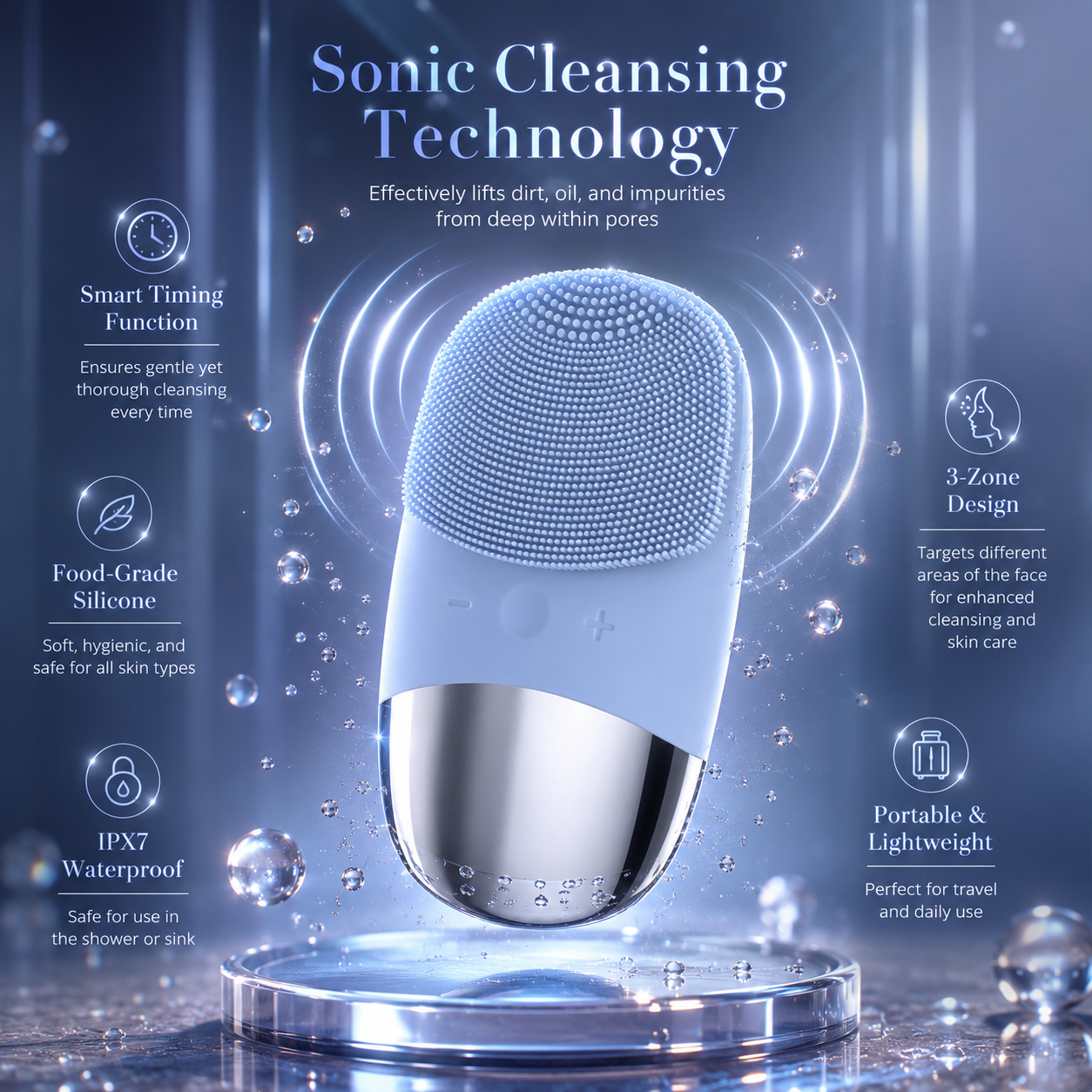 Mini Silicone Electric Facial Cleansing Brush – Waterproof Sonic Face Scrubber & Massager