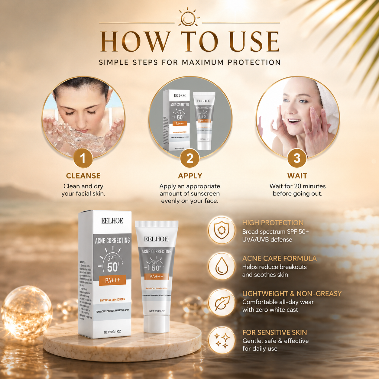 EELHOE Hydrating SPF Physical Sunscreen Face Sunblock