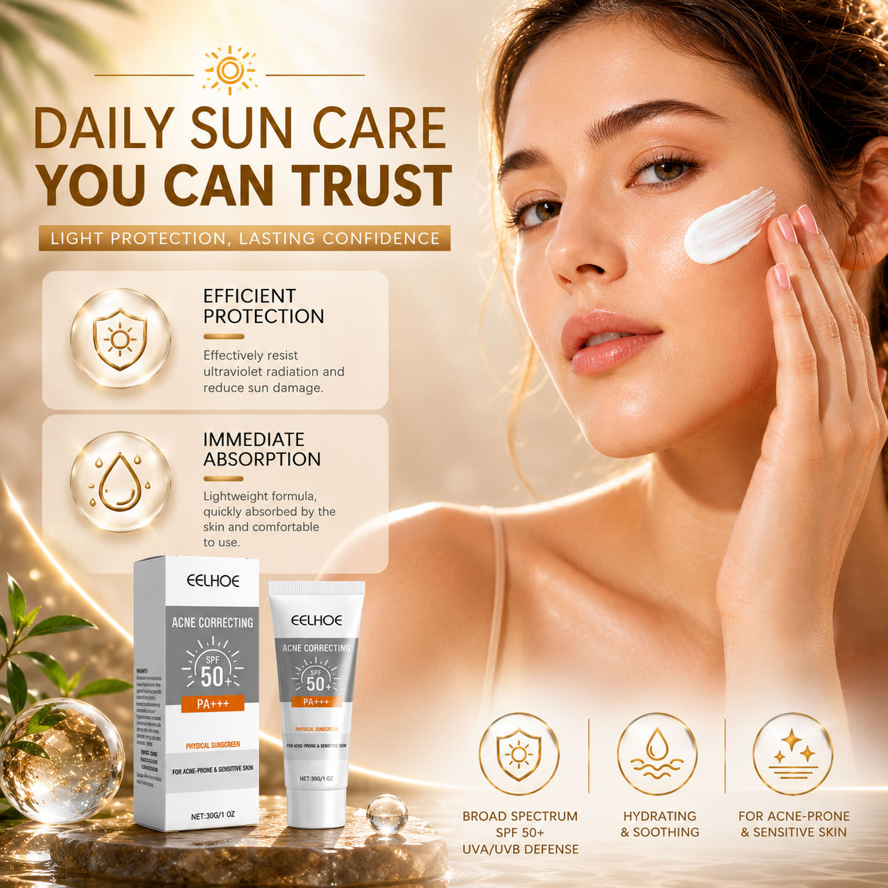 EELHOE Hydrating SPF Physical Sunscreen Face Sunblock