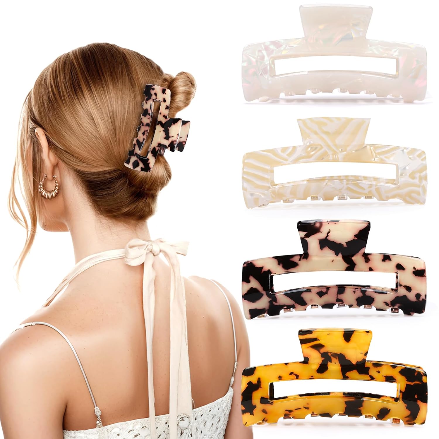 Tortoise Hair Claw Clips 4PCS – Strong Hold Acrylic Jaw Clips for Women